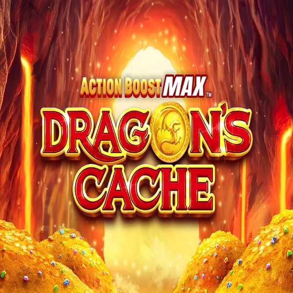 Action Boost Max Dragon's Cache slot logo by SpinPlay Games at Paradise Play Casino
